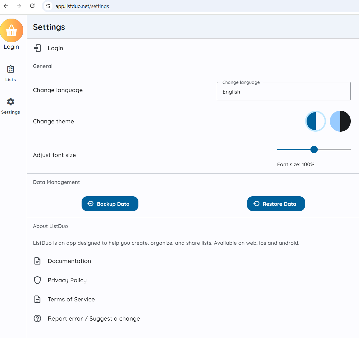 ListDuo Settings